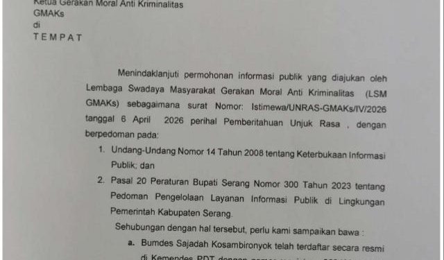 Ketua Umum GMAKS Kecewa dengan Jawaban DPMD Serang Soal Transparansi Bumdes