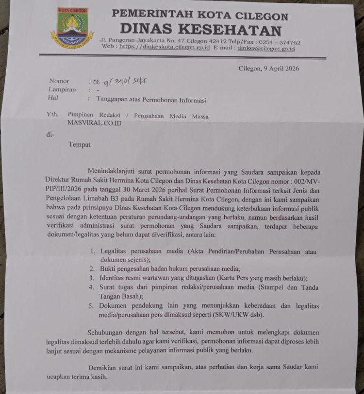 Tanggapan Surat Dinkes Dinilai Kabur, Transparansi Pengelolaan 2 Rumah Sakit di Cilegon Dipertanyakan